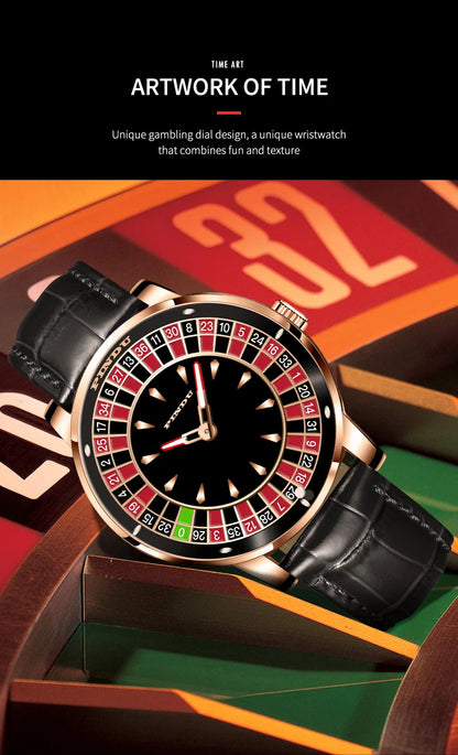 Automatic Mechanical Watch Rotating Dial Casino Style Silver Blue