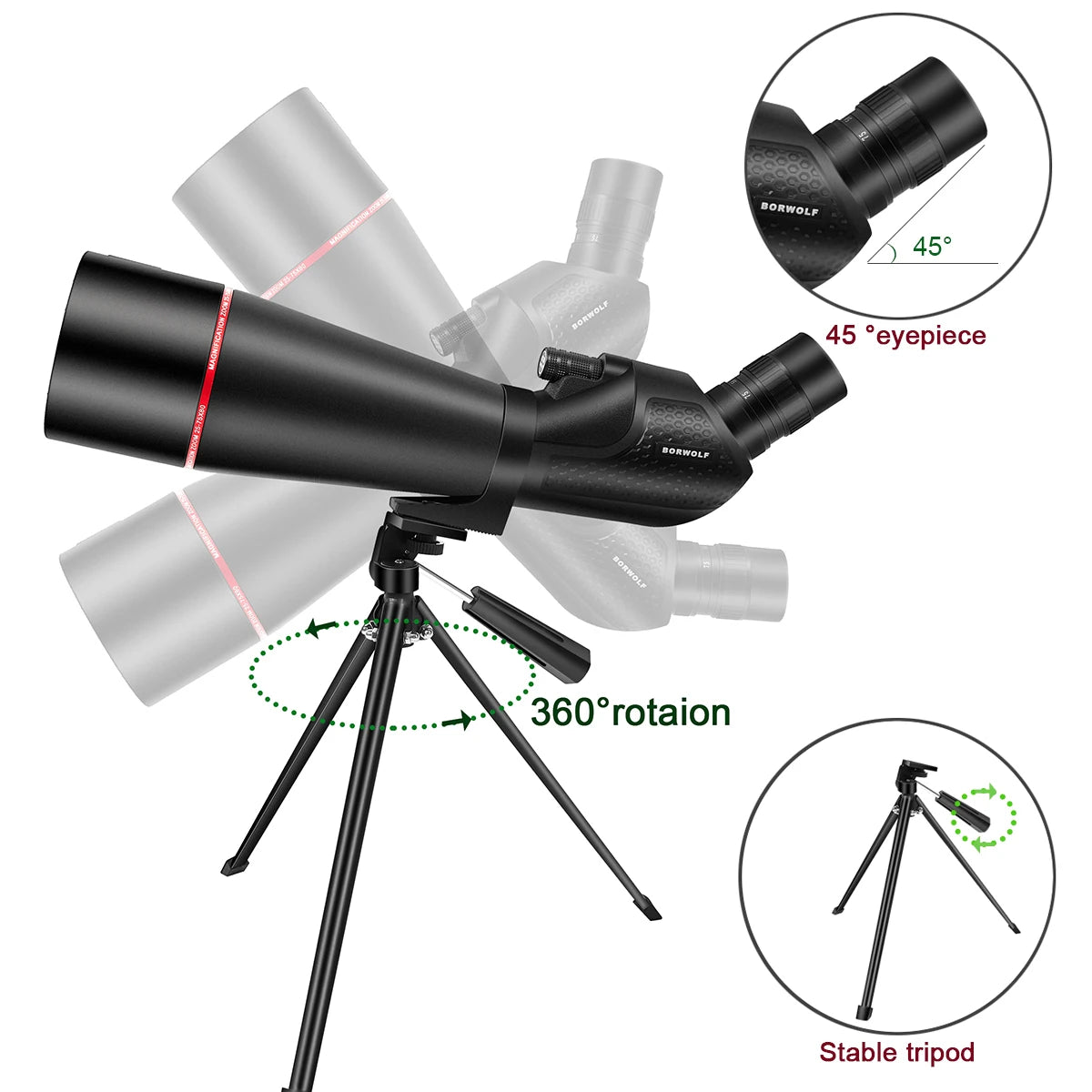 25-75x80 Telescope Spotting Scope Waterproof with Tripod