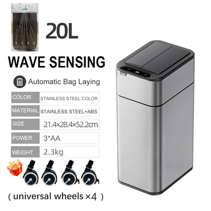 Silver 20L Smart Stainless Steel Trash Can with Auto Lid Sensor