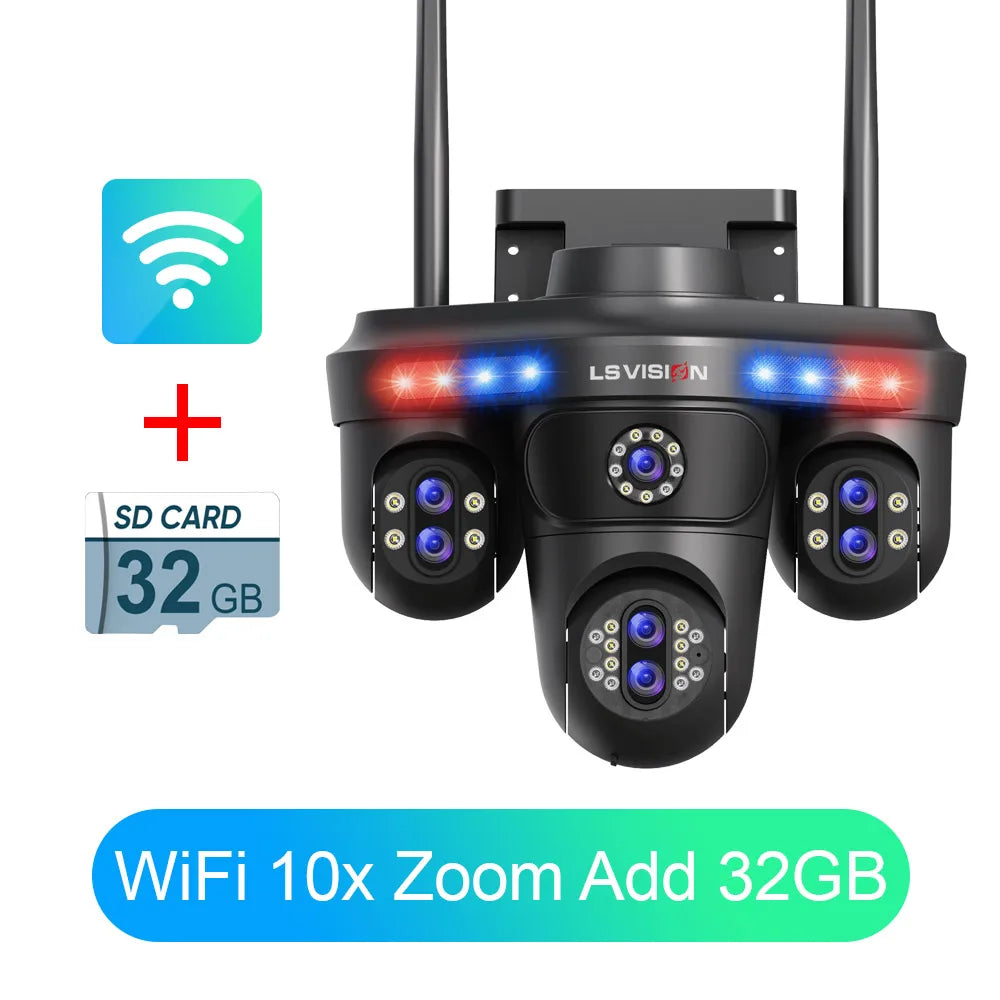 Wireless 4 Screen IP Camera 10X Zoom 32G Memory
