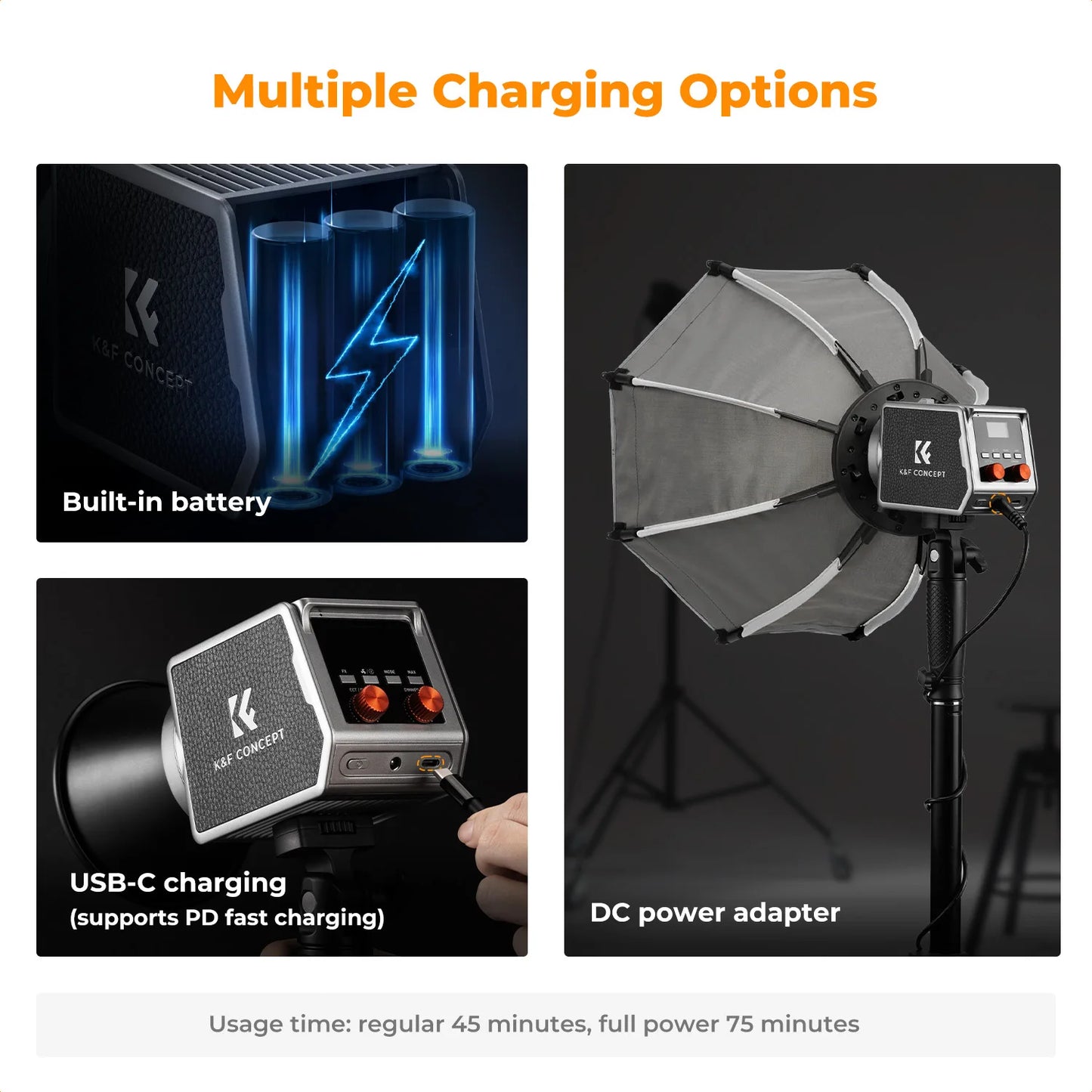60W Portable COB Photography Light with 4500mAh Battery