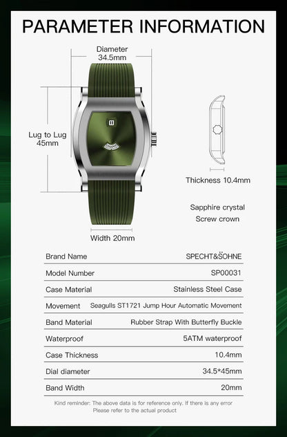 Sapphire Crystal Jump Hour Men’s Wristwatch Black