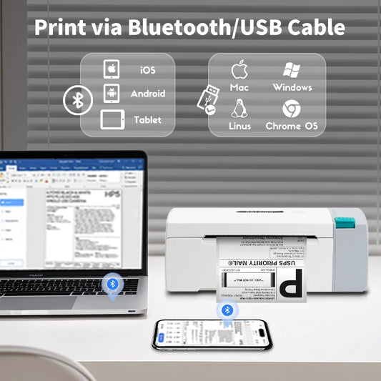 Portable 4x6 Thermal Shipping Label Printer with Roll