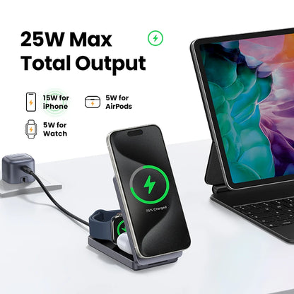 25W Qi2 Magnetic Charger Stand for iPhone and AirPods