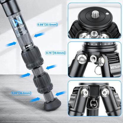 Portable Carbon Fiber Tripod Kit with Holder Column and Bag