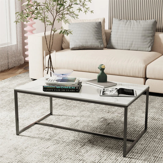 Modern White Rectangular Coffee Table for Living Room