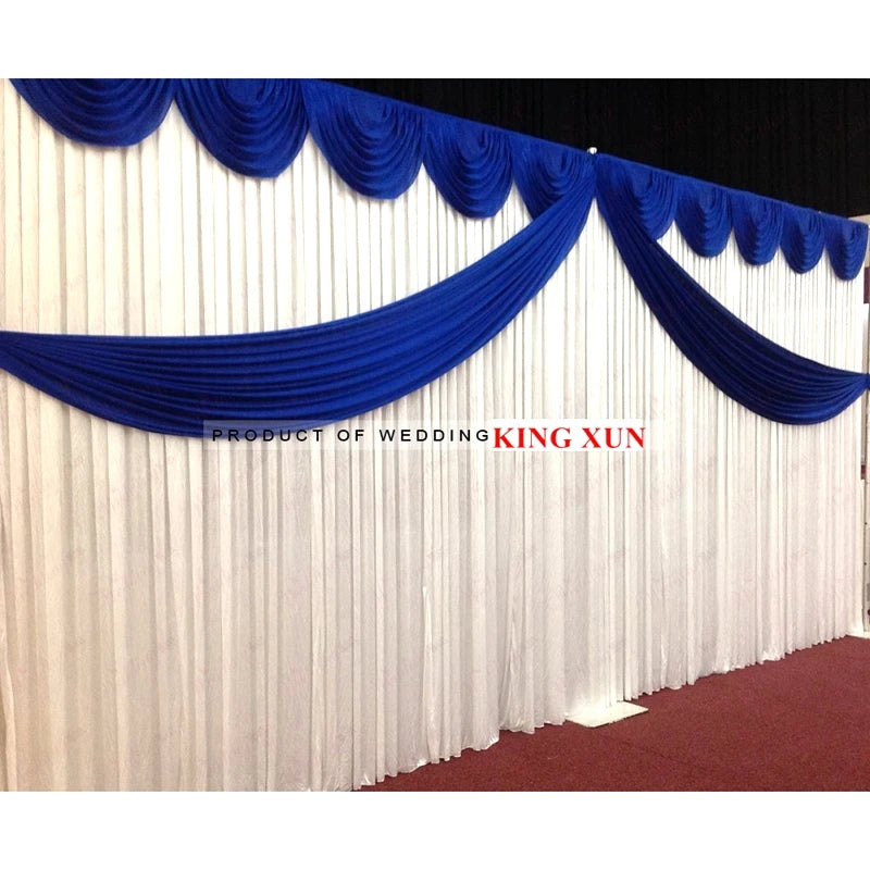 Wedding Backdrop Curtain 10x20ft White Blue Drapes
