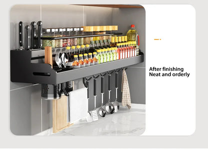 40cm Wall Mounted Spice Storage Rack with Knife Holder