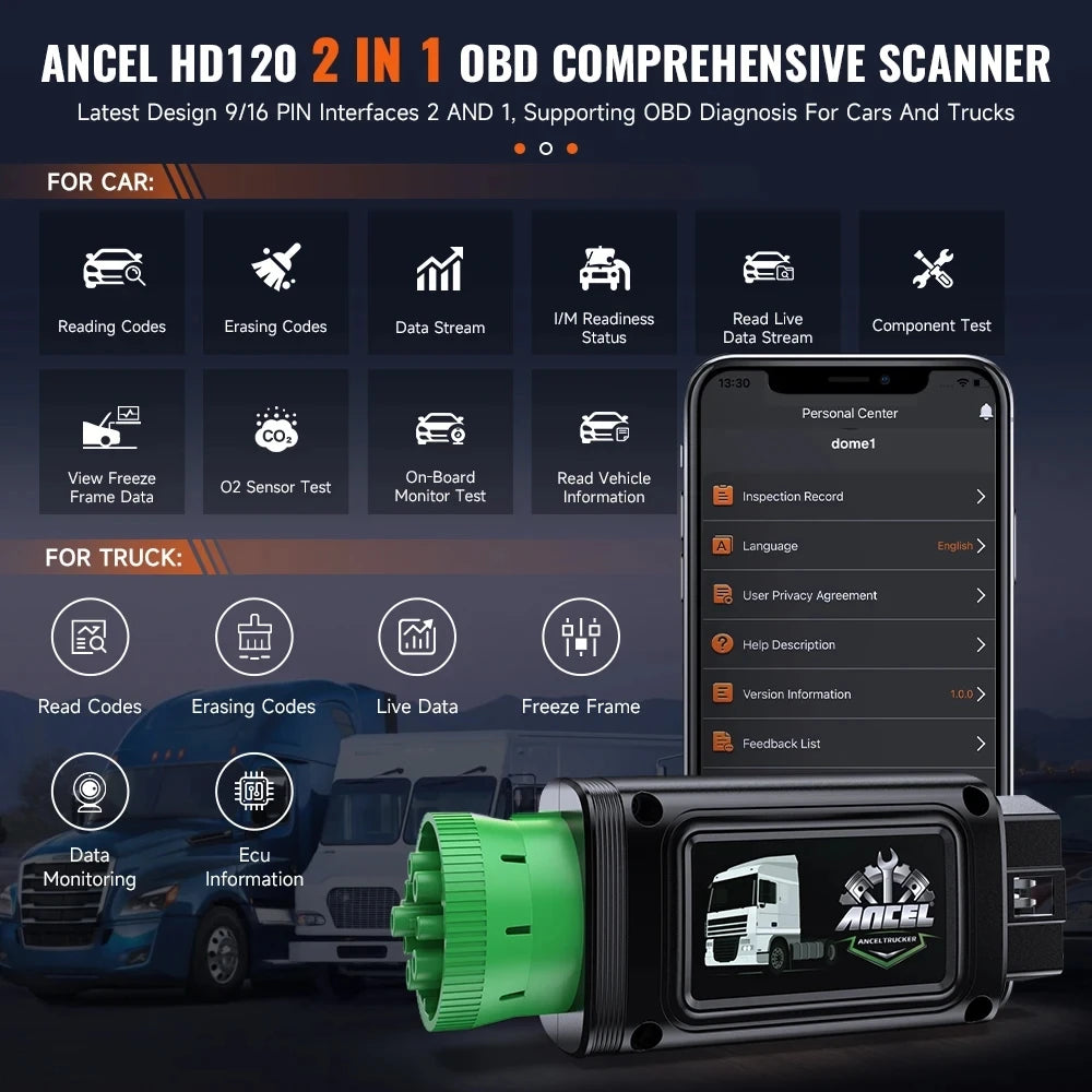 Heavy Duty Truck Diagnostic Scanner Bluetooth OBD2 DPF Regen