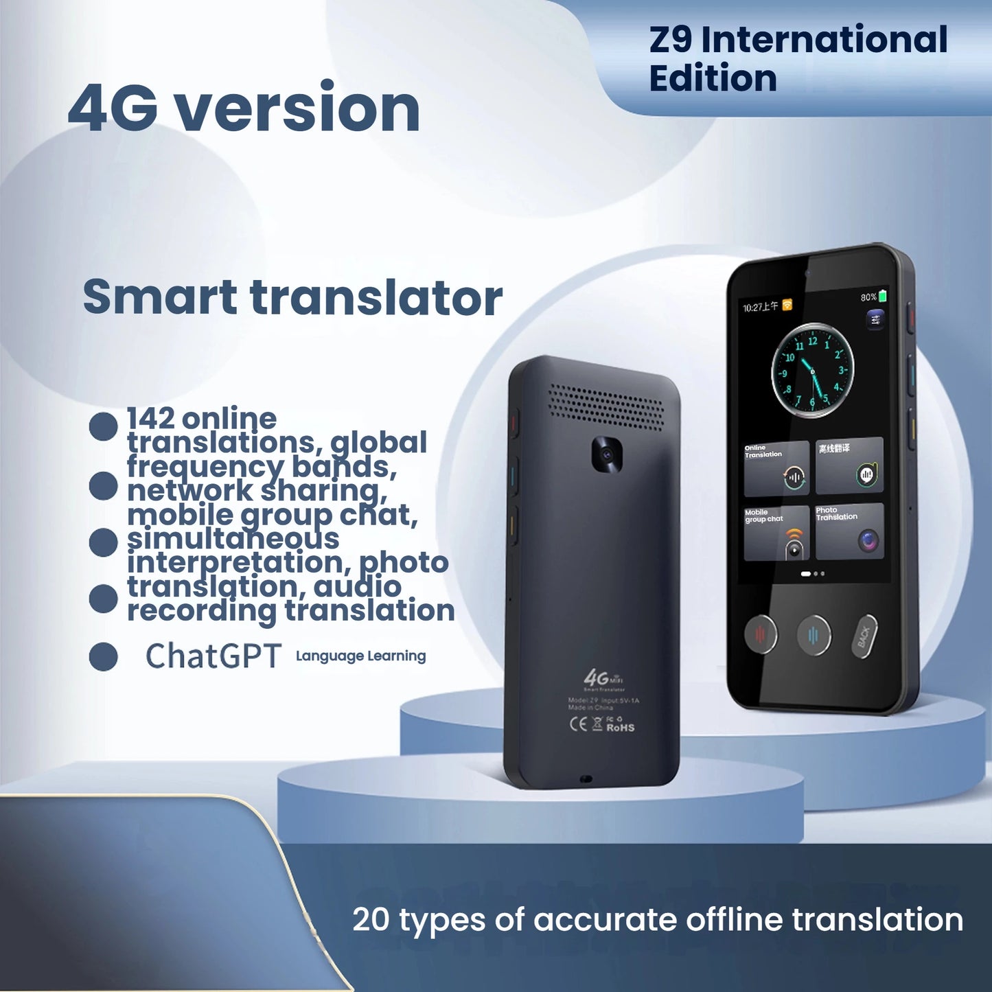 Portable 4G Smart Voice Translator Device Real-Time Global Languages