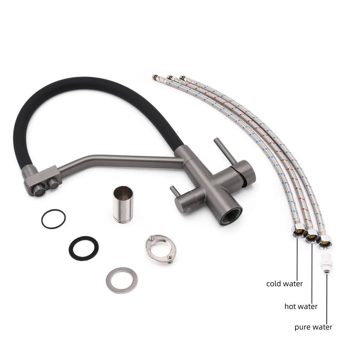 3 Way Kitchen Mixer Tap Brushed Nickel Swivel Spout