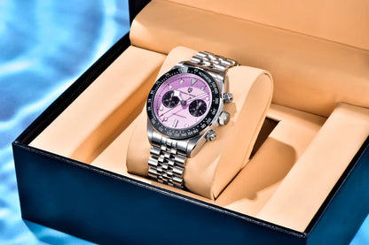 Pink Waterproof Quartz Chronograph Watch with Sapphire Crystal