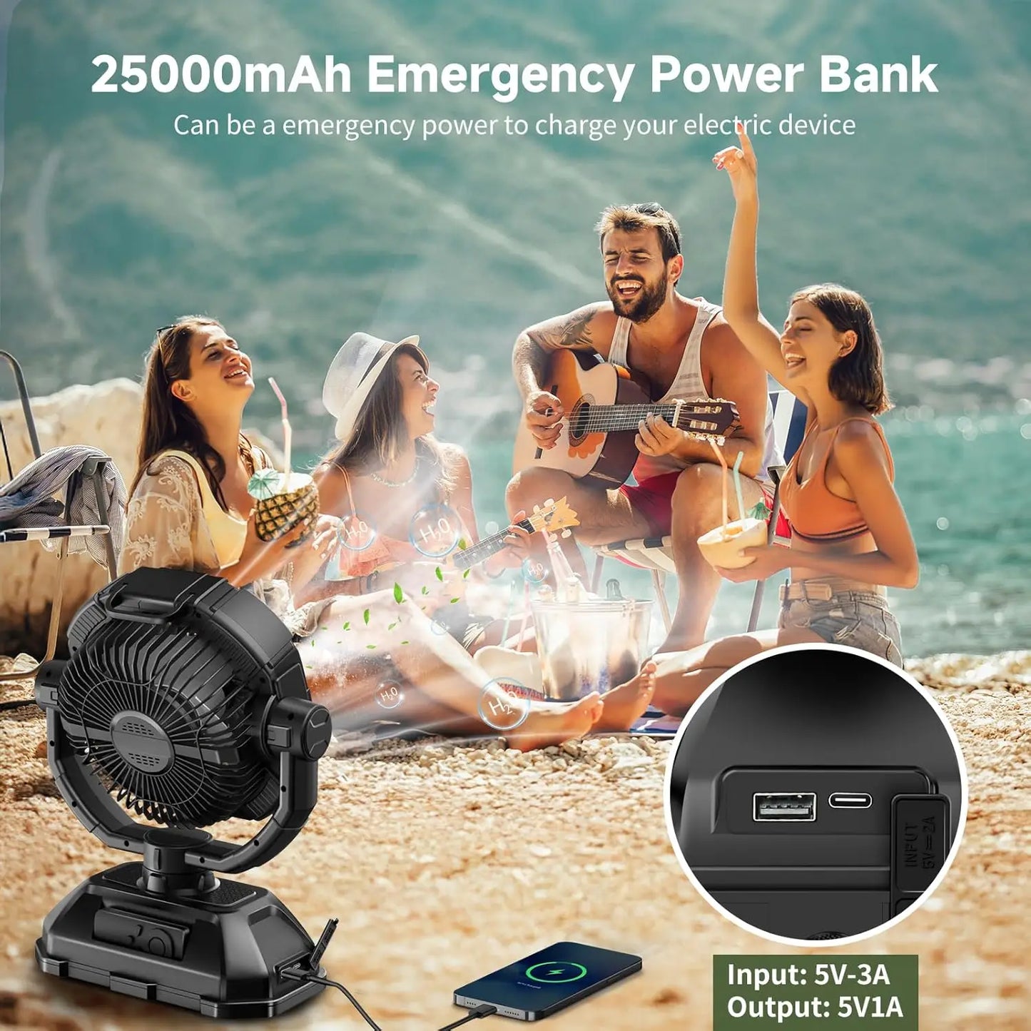 7L Bucket Misting Fan with USB Rechargeable Battery