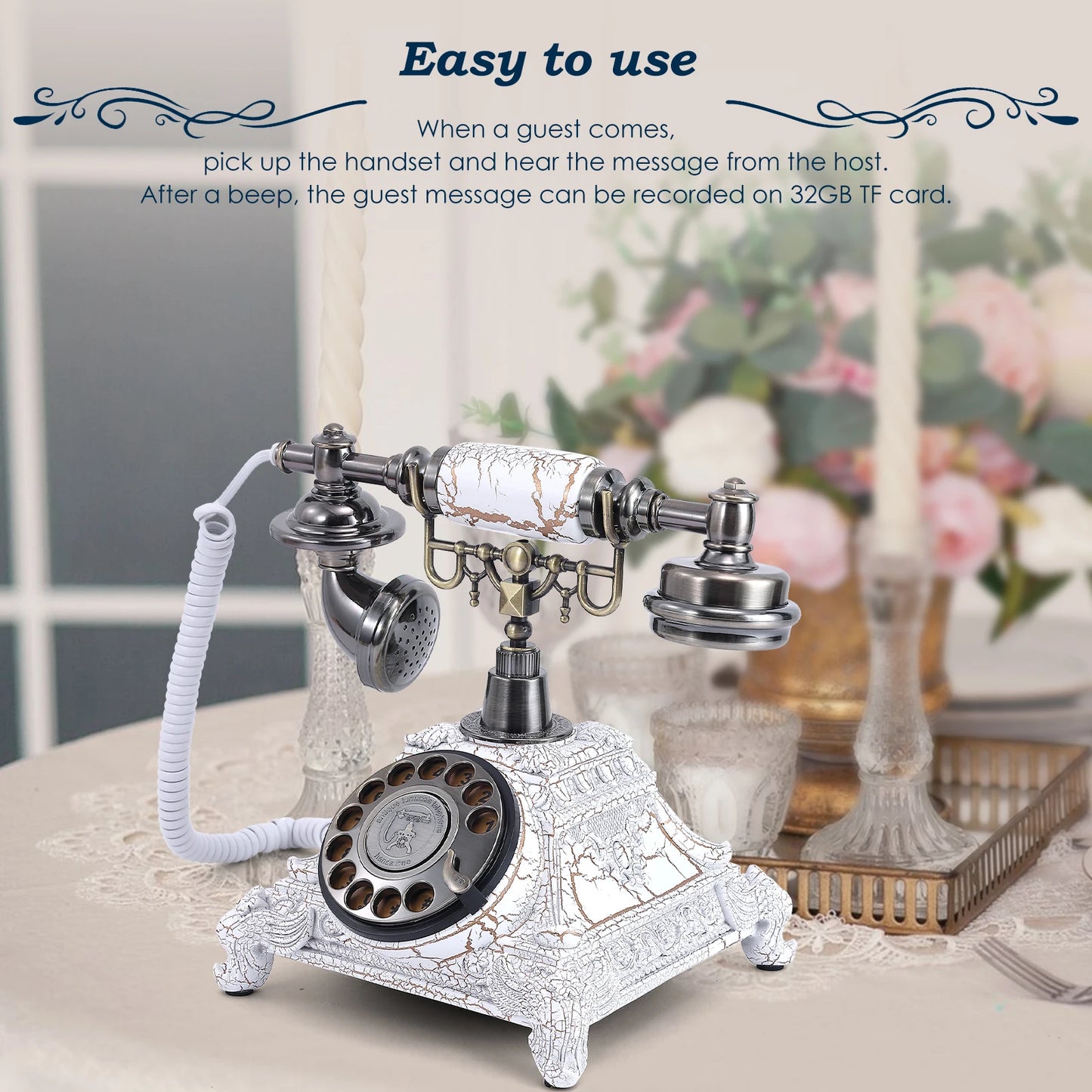 Retro White Wedding Phone Audio Guest Book with Recording Function