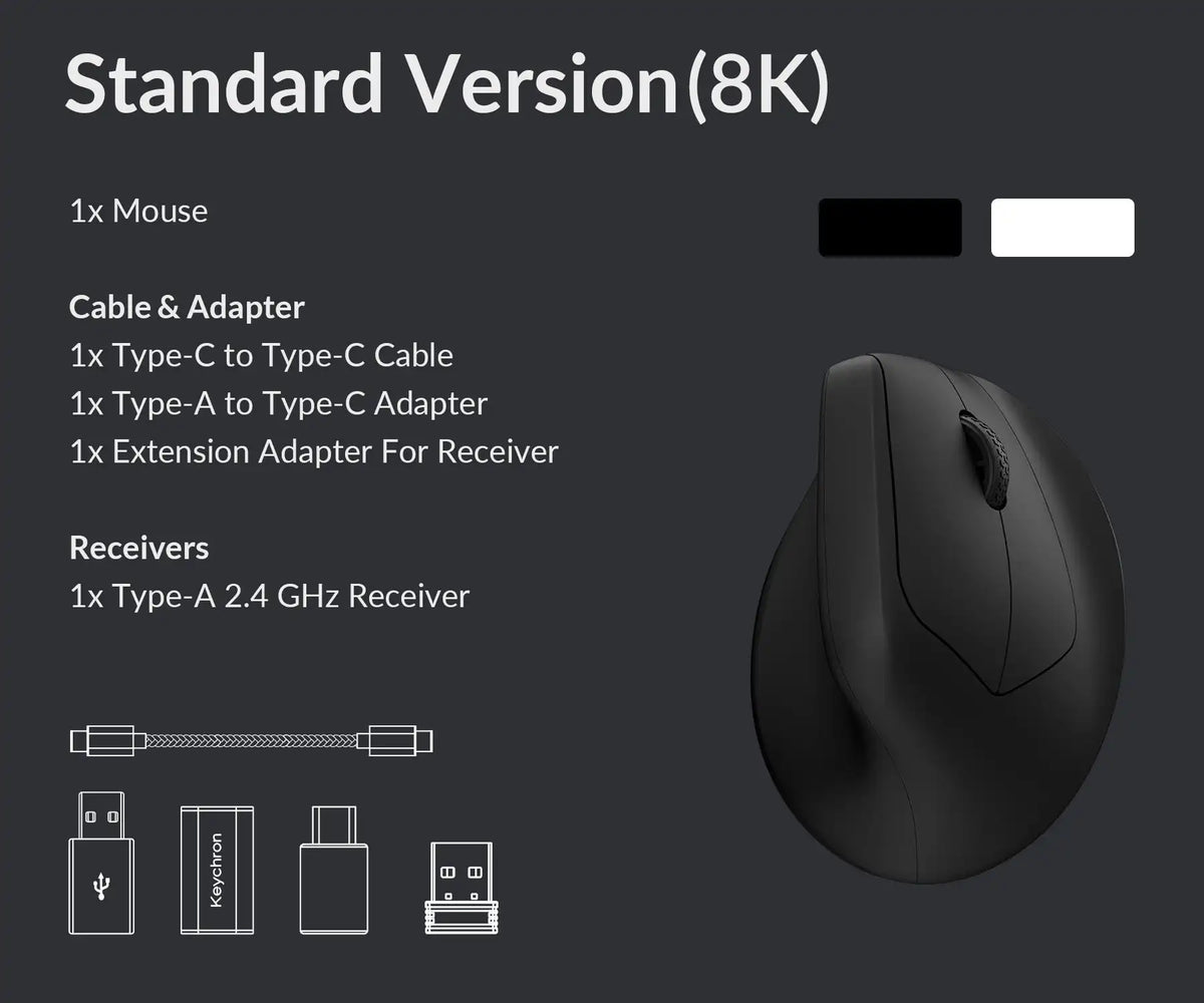 Rechargeable Ergonomic Wireless Mouse with 8K Polling Rate