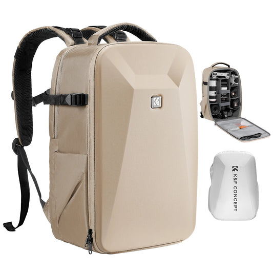 Khaki 22L Waterproof Camera Backpack with Hard Shell