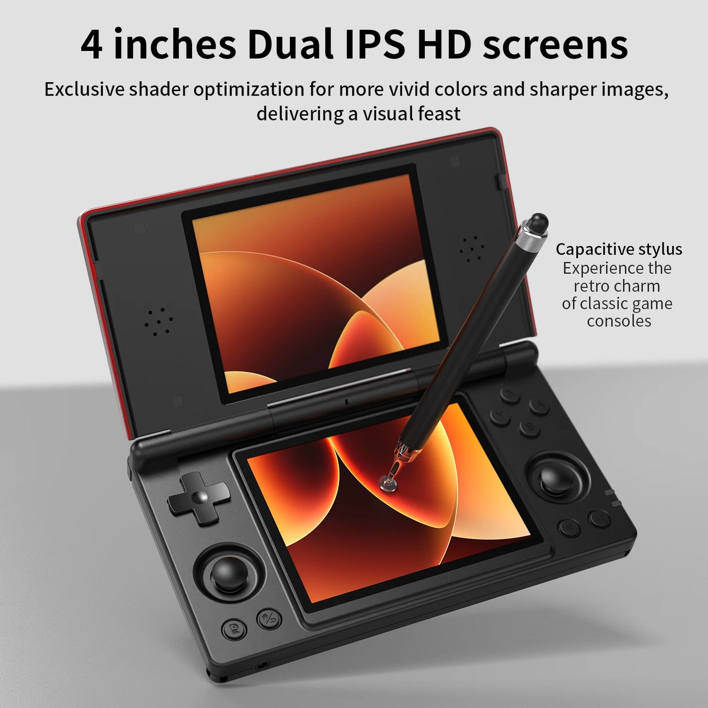 Dual Screen Handheld Gaming Console 4 Inch Android Red Black