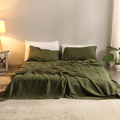 100% Linen Queen Size Bedding Set Army Green