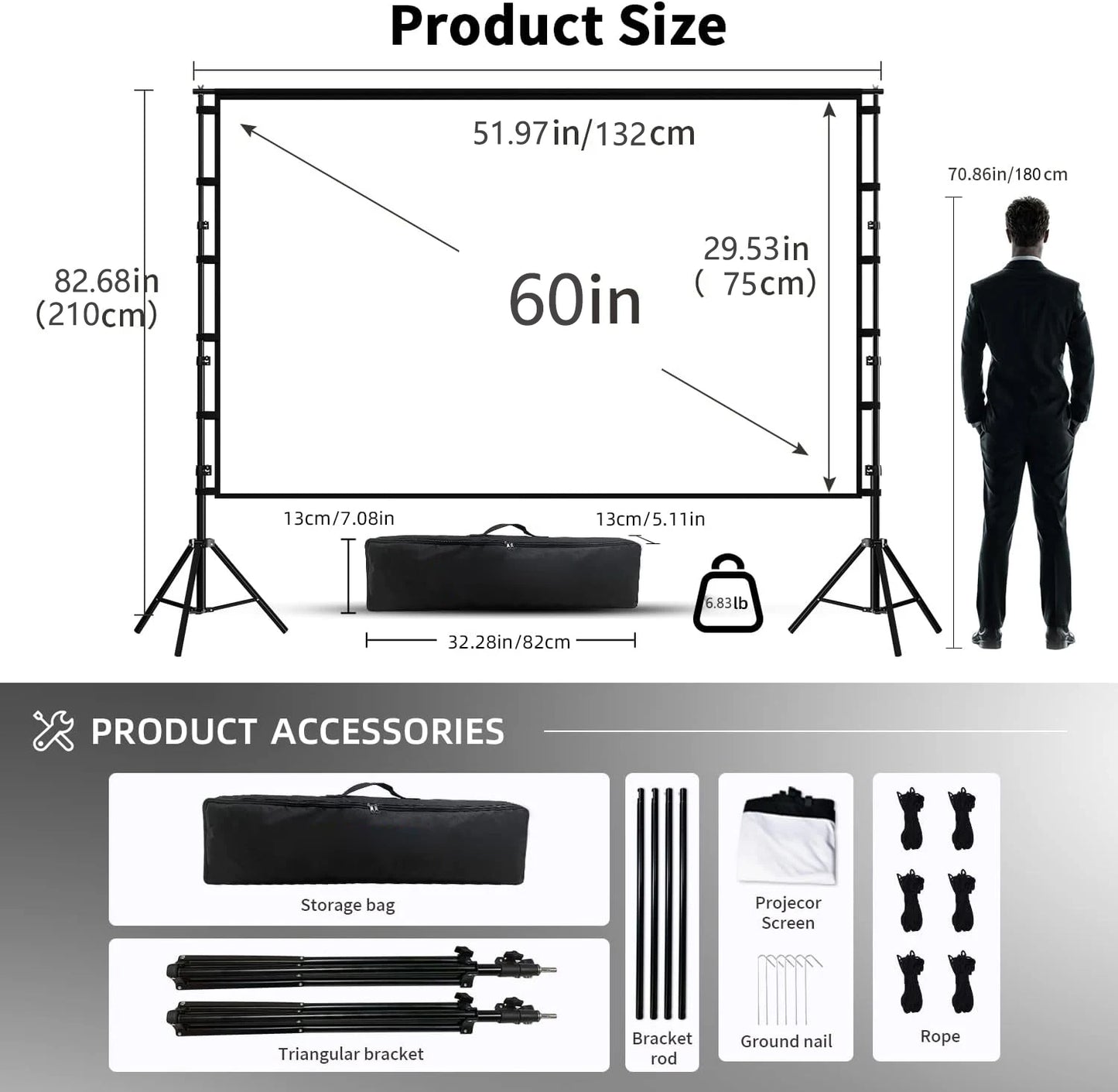 60" Double-Sided Projector Screen for Indoor & Outdoor