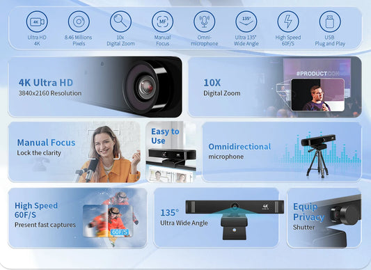 Auto-Focus 4K Webcam for Video Conferencing