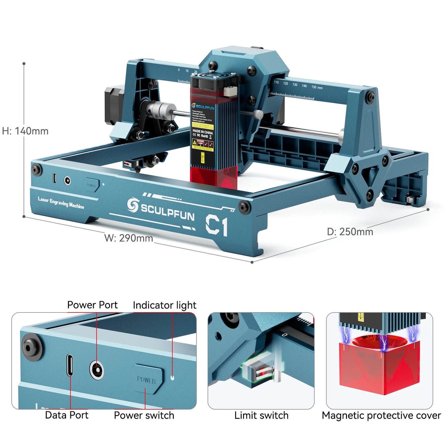 Mini Laser Engraver 150x130mm 3W for Wood & Leather