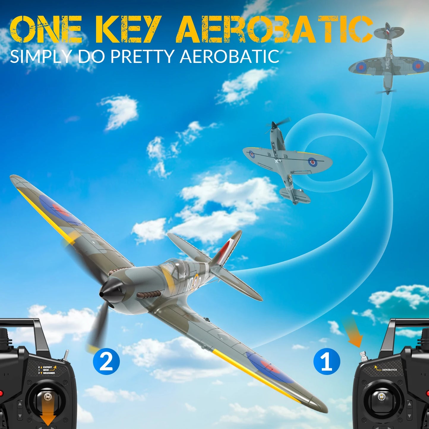 RC Fighter Plane 400mm Wingspan with One-Key Aerobatics