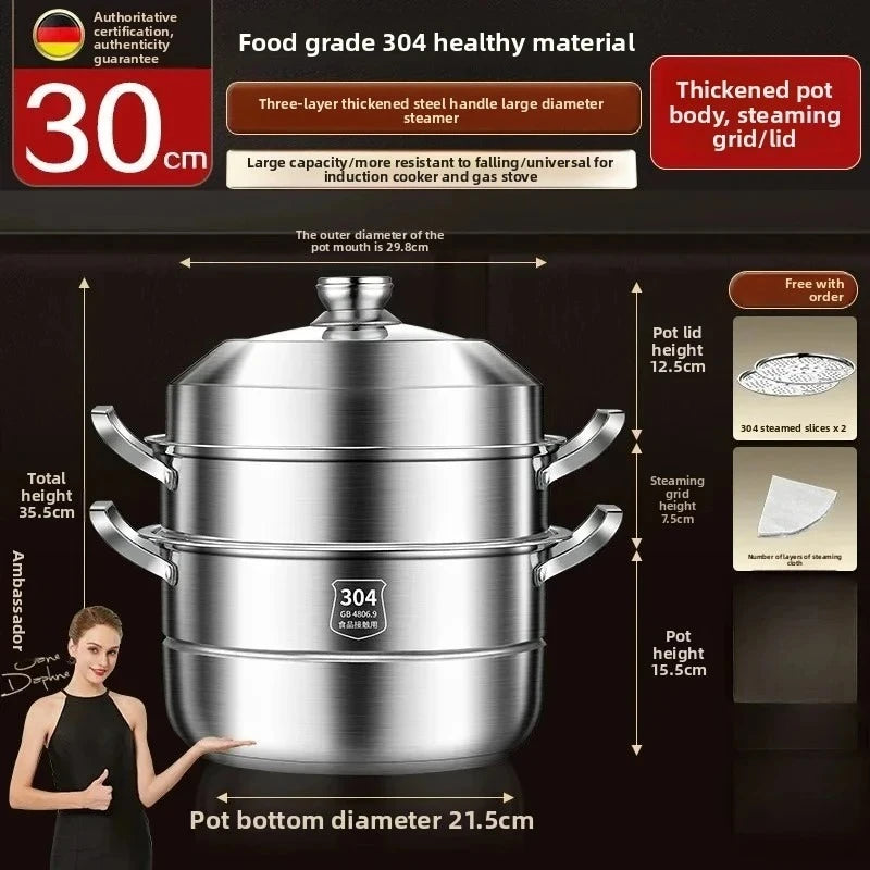 304 Stainless Steel 3-Tier Steamer 30cm