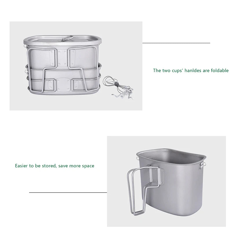 Titanium Camping Cookware Set 1100ml Bottle 750ml Pot 400ml Bowl