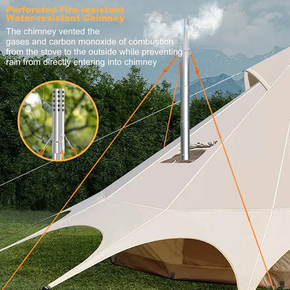 Outdoor Wood Burning Tent Stove with 7-Piece Chimney Set