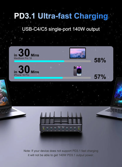 600W Multi USB Fast Charging Station with 10 Ports