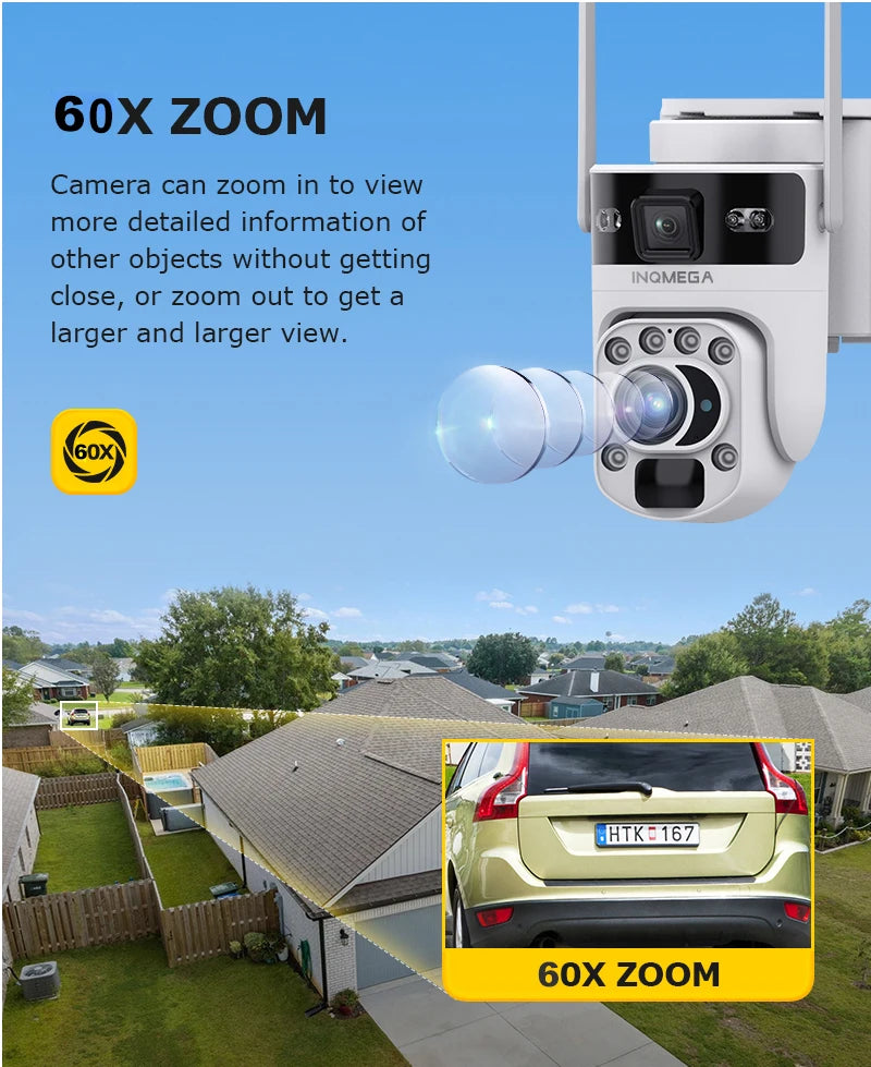 White 60X Zoom Dual-Lens WiFi Solar Security Camera 128GB