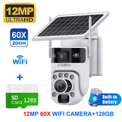 White 60X Zoom Dual-Lens WiFi Solar Security Camera 128GB