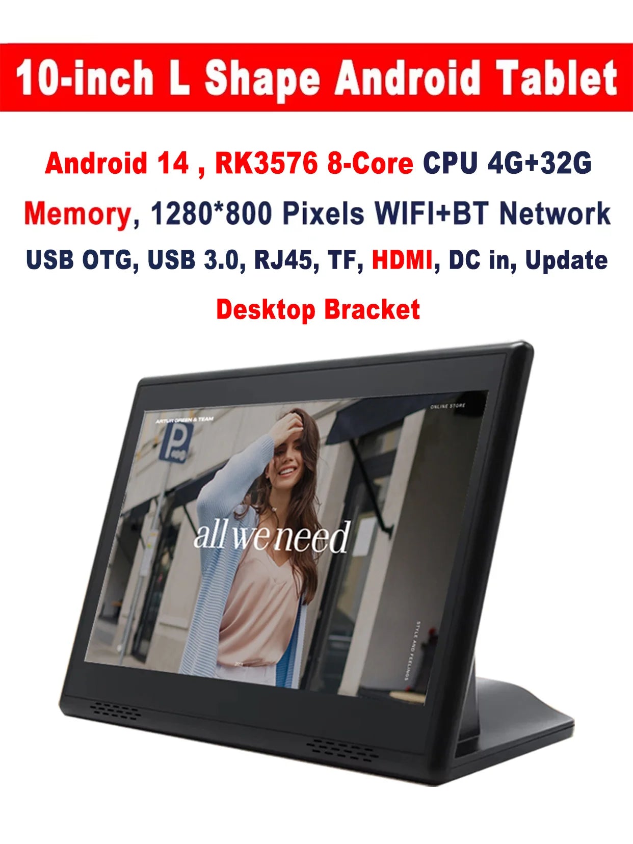 10.1 Inch Android 14 POS Tablet 4G Black