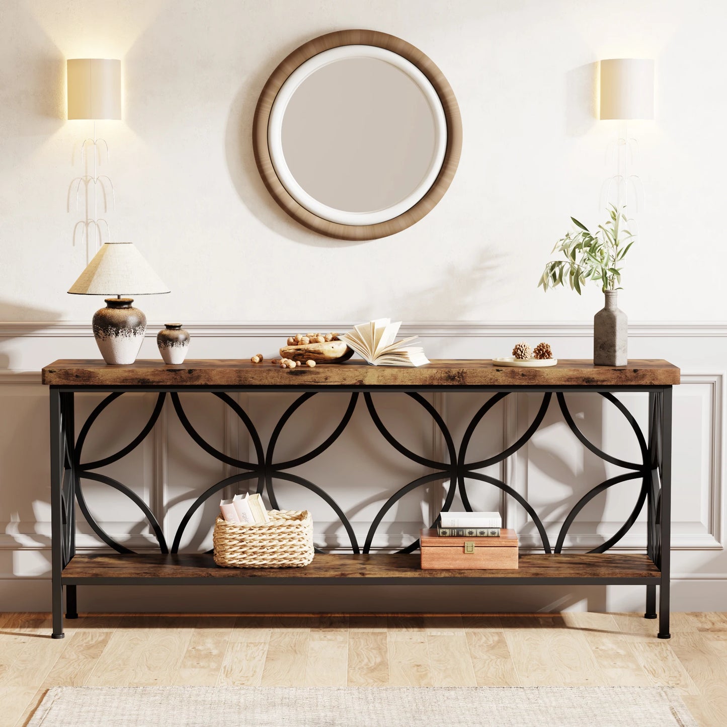 Sofa Table with Storage for Entryway & Living Room
