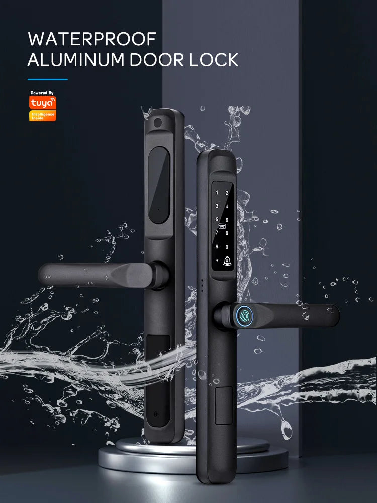 Silver Sliding Smart Door Lock WiFi Fingerprint Code Entry