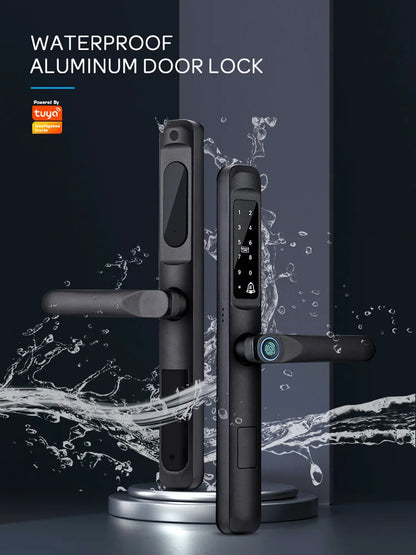 Silver Sliding Smart Door Lock WiFi Fingerprint Code Entry