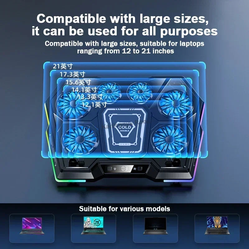 Laptop Cooling Pad 8 Angle Adjustable Foldable LED Display