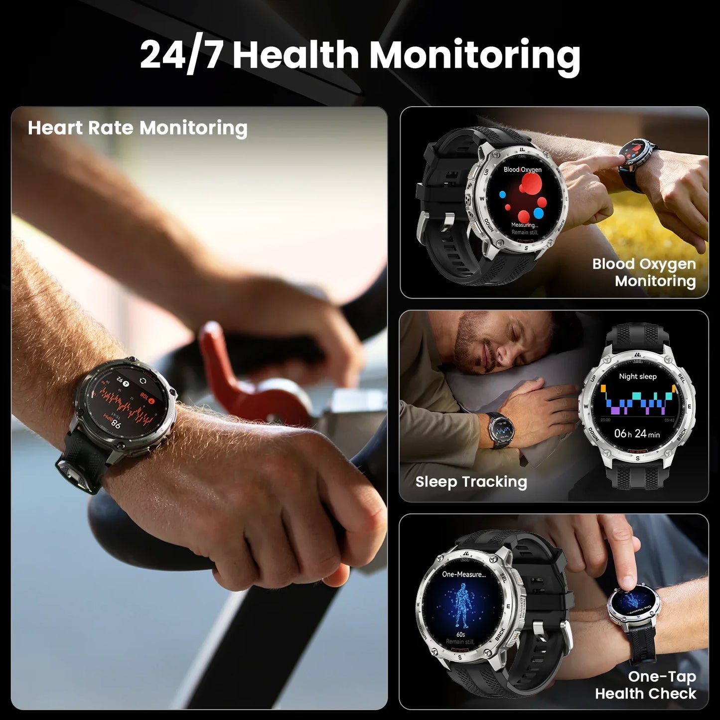 Rugged GPS Smartwatch 100M Waterproof with Extra Strap