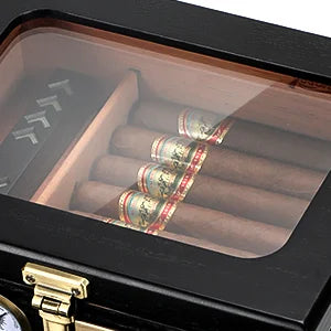 Black Cedar Humidor with Accessories Drawer and Front Hygrometer