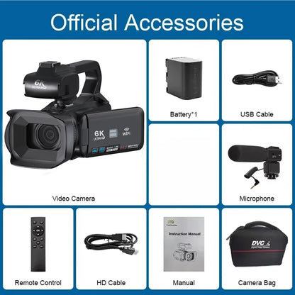 6K Video Camera 64MP 18X Zoom Mic 32GB
