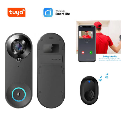 Wireless 1080P Black Doorbell Camera with 64GB Storage