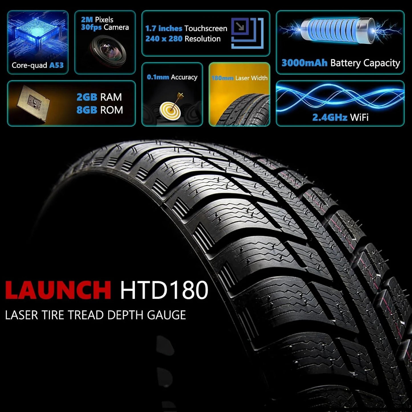 Handheld Laser Tire Tread Depth Gauge 0.1mm High Accuracy