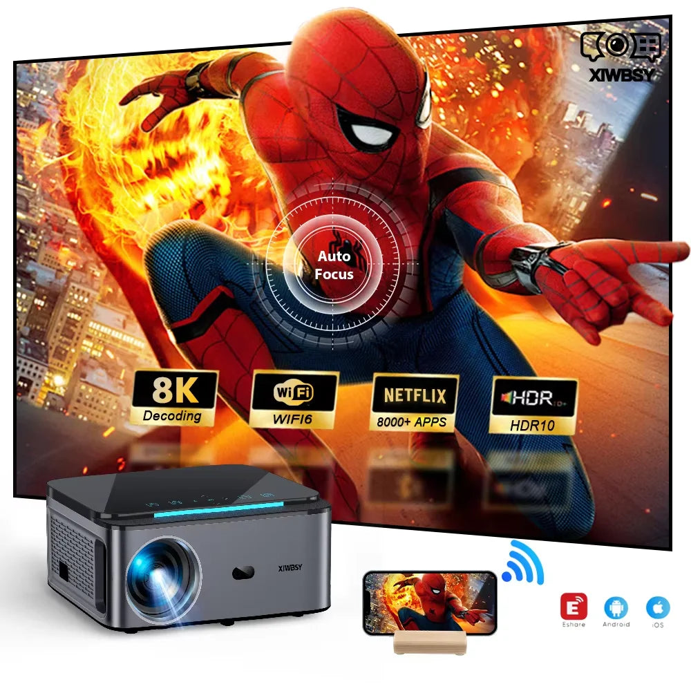 Portable 4K Home Projector 1000ANSI Manual Focus 8G