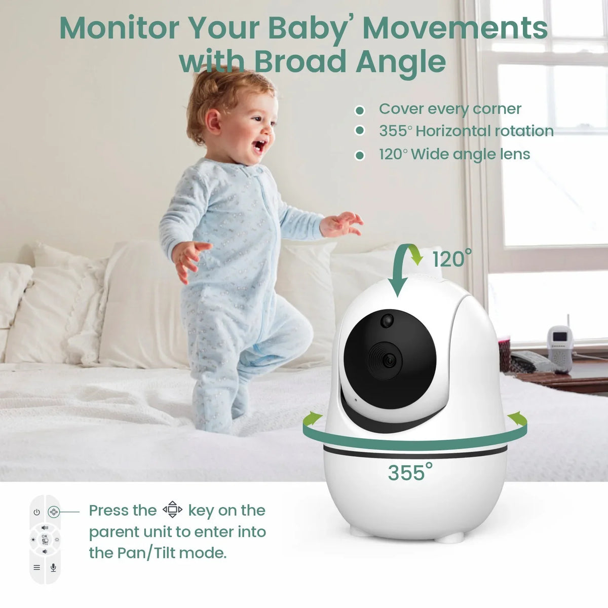 7 Inch HD Baby Monitor with 4X Zoom PTZ Camera