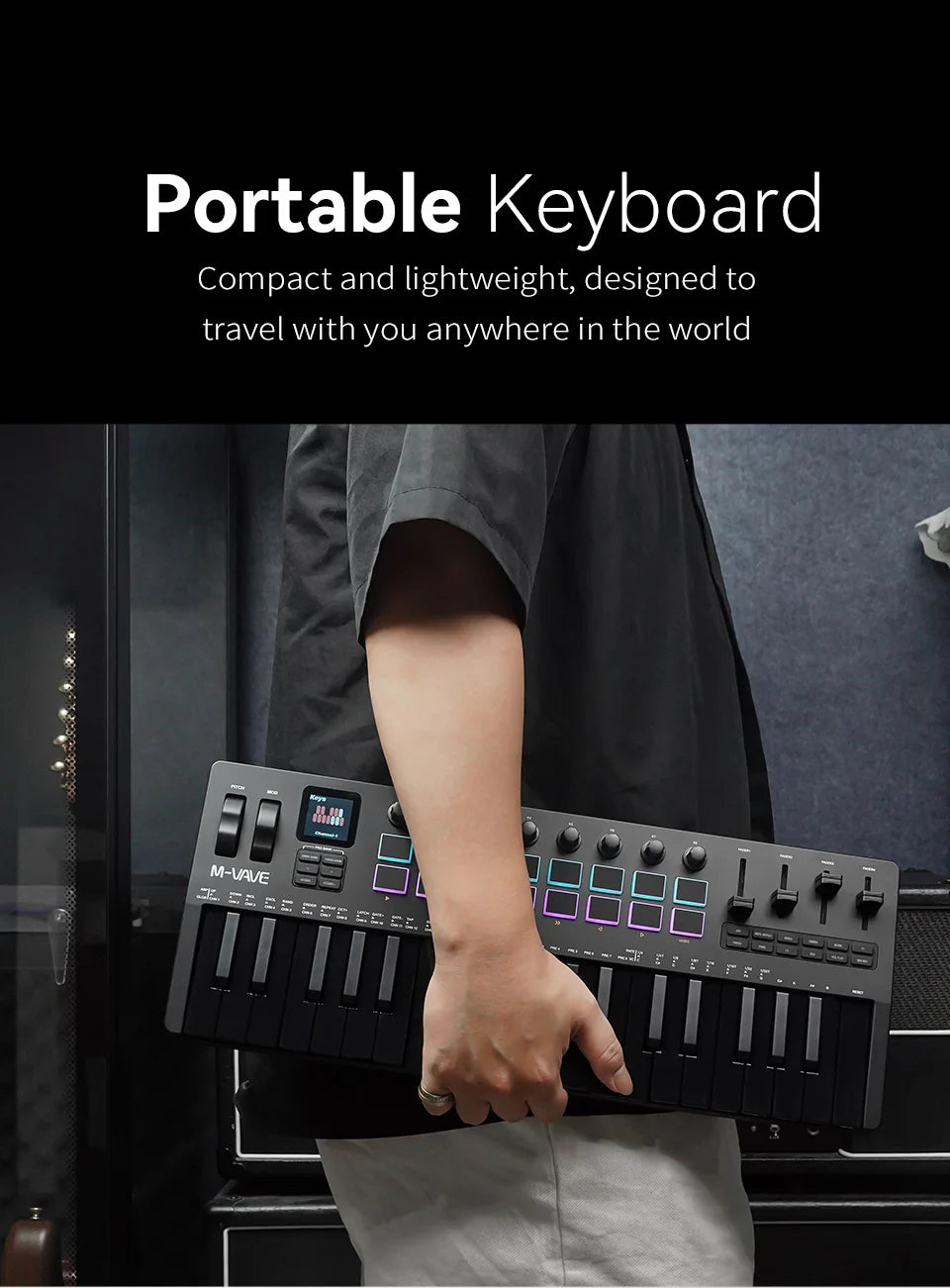 37 Key Portable MIDI Controller with Built-In Synth and RGB Pads