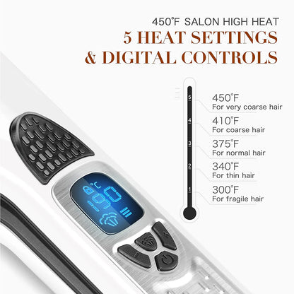 Electric Steam Hair Straightener Ceramic Wide Plates LCD Display