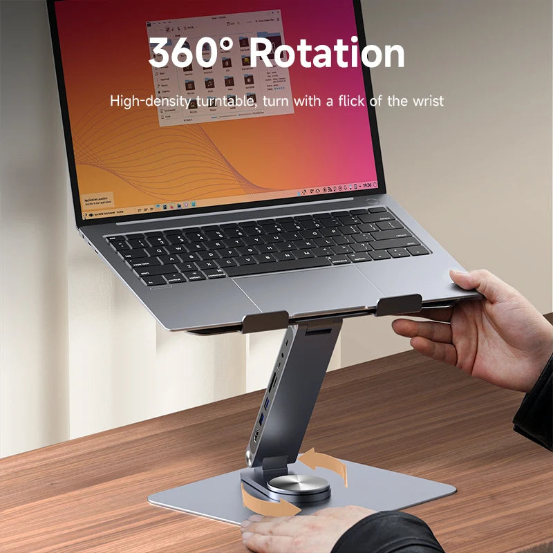 Adjustable Aluminium Laptop Stand with USB C Dock Hub
