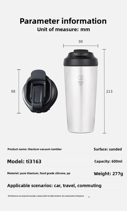 600ml Titanium Vacuum Thermos Cup Insulated Travel Mug Straw
