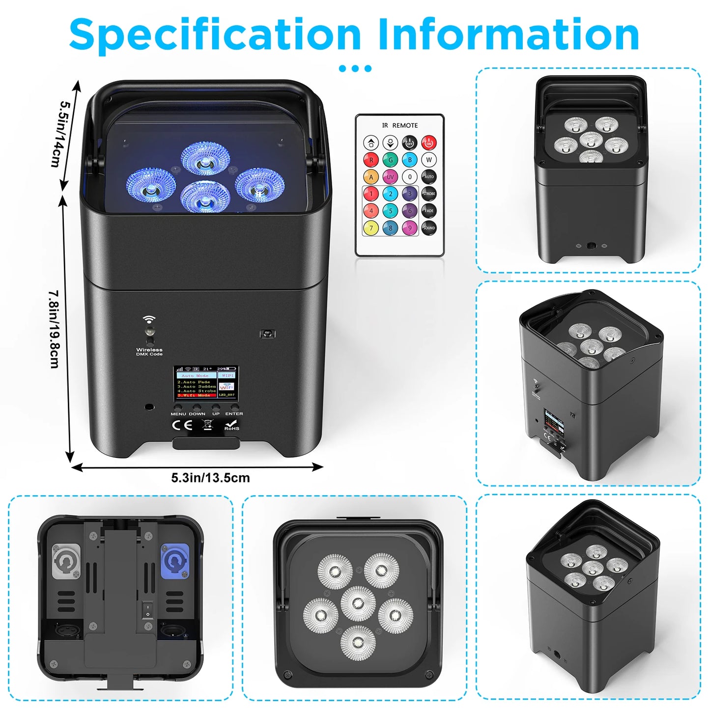 Rechargeable LED Par Stage Lights 2 Pack with WiFi Control
