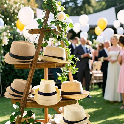 6-96pcs Roll Up Straw Fedora Hats Beige Khaki